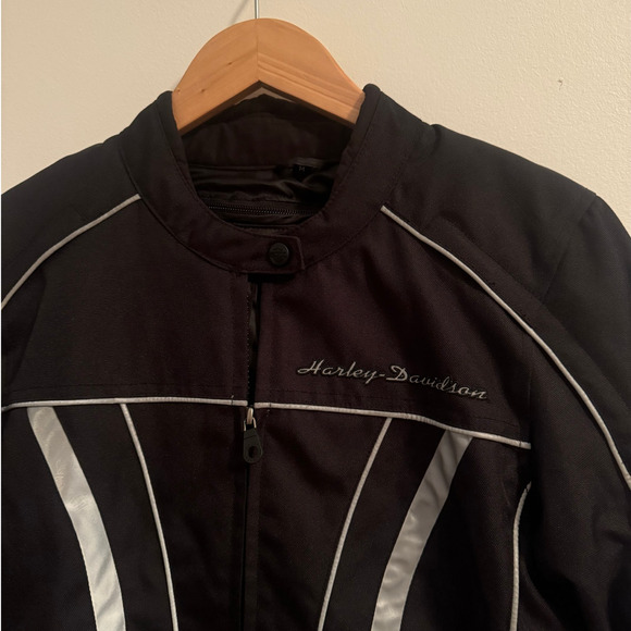 Harley Davidson Women M Jacket Black Gray Reflective Double Layer Cold Ride Coat - Picture 4 of 7